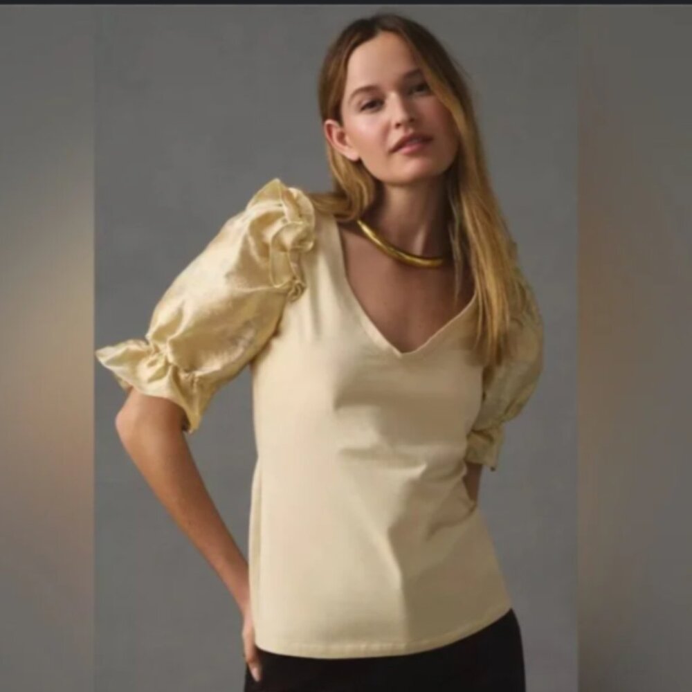 Brand New By Anthropologie Brocade Statement puff Sleeve Top